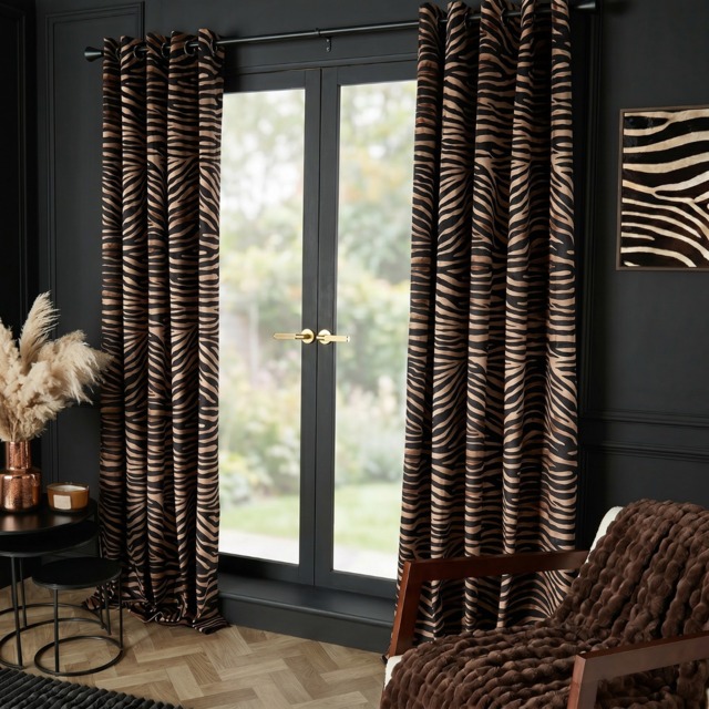 OHS Zebra Print Eyelet Blackout Curtain, Black - 90 x 90in - image 1