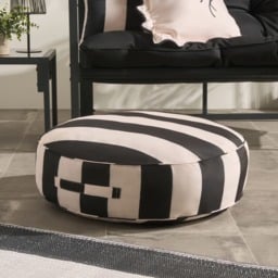 OHS Indoor/Outdoor Stripe Print Round Filled Cushion - Monochrome - thumbnail 1