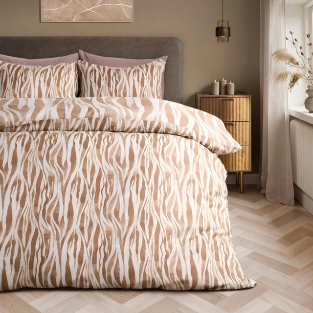 OHS Watercolour Zebra Print Duvet Set, Beige - King - image 1