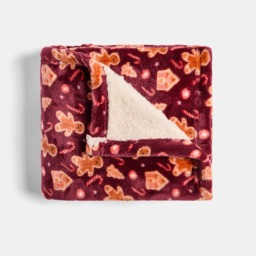OHS Pet Gingerbread Man Print Pet Sherpa Reverse Throw - Burgundy - thumbnail 4