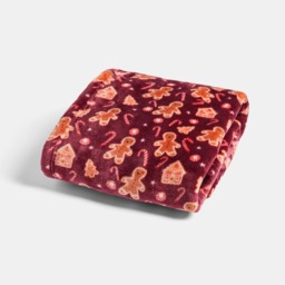 OHS Pet Gingerbread Man Print Pet Sherpa Reverse Throw - Burgundy - thumbnail 3