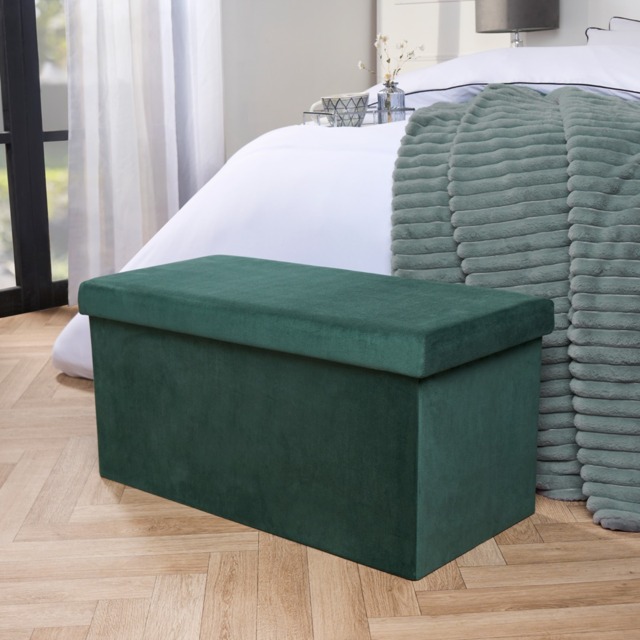 OHS Matte Velvet Foldable Rectangle Storage Ottoman - Forest Green - image 1