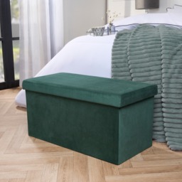 OHS Matte Velvet Foldable Rectangle Storage Ottoman - Forest Green - thumbnail 1