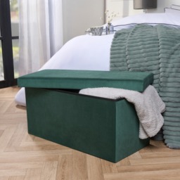 OHS Matte Velvet Foldable Rectangle Storage Ottoman - Forest Green - thumbnail 2