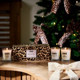 OHS 3 Glass Scented Candle Set, Leopard Print - Brown