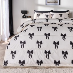 OHS Bow Print Coverless 10.5 Tog Duvet Set, Monochrome -  Double - thumbnail 1