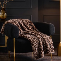 OHS Leopard Faux Fur Throw - Brown