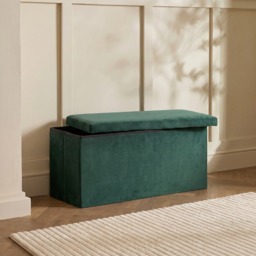 OHS Matte Velvet Foldable Rectangle Storage Ottoman - Woodland Green - thumbnail 2