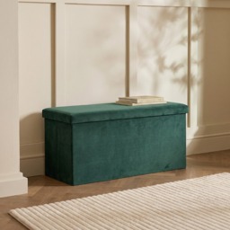 OHS Matte Velvet Foldable Rectangle Storage Ottoman - Woodland Green