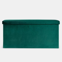 OHS Matte Velvet Foldable Rectangle Storage Ottoman - Woodland Green - thumbnail 3