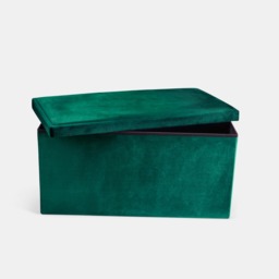 OHS Matte Velvet Foldable Rectangle Storage Ottoman - Woodland Green - thumbnail 5
