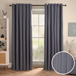 "OHS Woven Texture Eyelet Ultra Blackout Curtains, Charcoal - 90 x 90"""