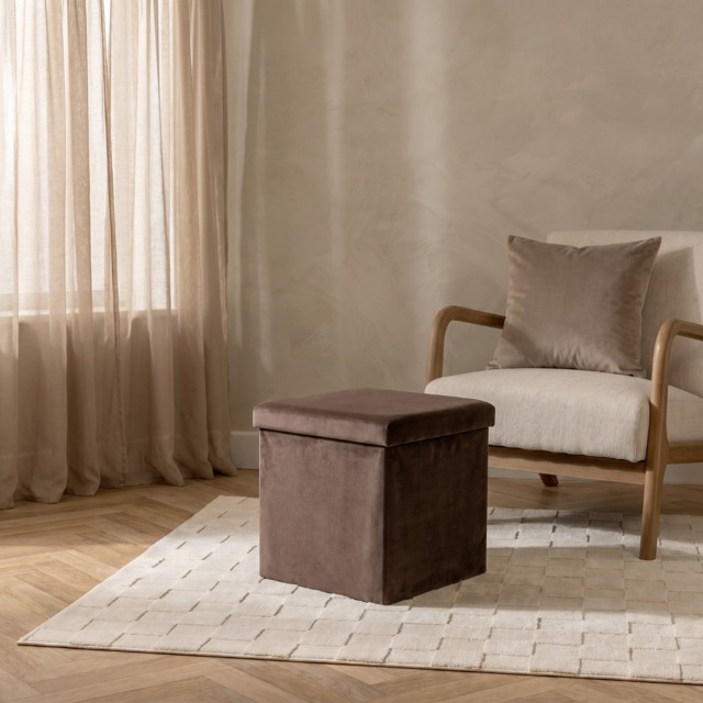OHS Matte Velvet Foldable Cube Storage Ottoman - Chocolate - image 1