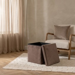 OHS Matte Velvet Foldable Cube Storage Ottoman - Chocolate - thumbnail 2