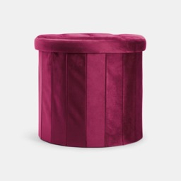 OHS Matte Velvet Foldable Round Storage Ottoman - Berry - thumbnail 3