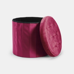 OHS Matte Velvet Foldable Round Storage Ottoman - Berry - thumbnail 5