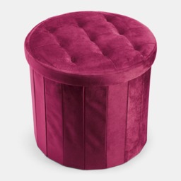 OHS Matte Velvet Foldable Round Storage Ottoman - Berry - thumbnail 4