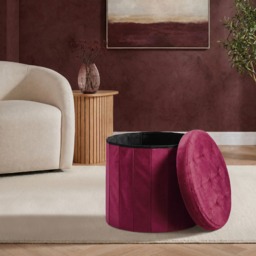OHS Matte Velvet Foldable Round Storage Ottoman - Berry - thumbnail 2