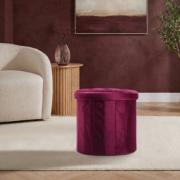 OHS Matte Velvet Foldable Round Storage Ottoman - Berry
