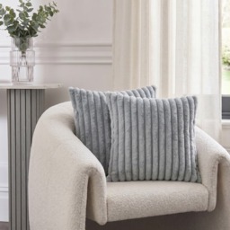 OHS Faux Fur Thick Ribbed Cushion Covers, Grey - 55 x 55cm - thumbnail 1