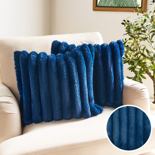 OHS Jumbo Faux Fur Rib Cushion Covers, Navy - 45 x 45cm - image 1