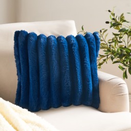 OHS Jumbo Faux Fur Rib Cushion Covers, Navy - 45 x 45cm - thumbnail 2