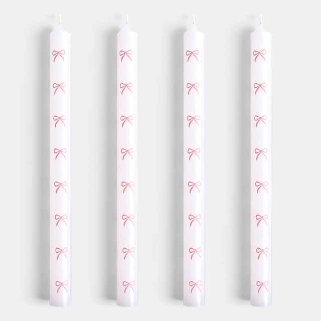 OHS 4 Pack Bow Print Dinner Candles - Pink/White - image 1