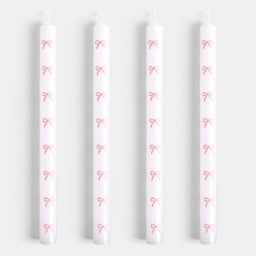 OHS 4 Pack Bow Print Dinner Candles - Pink/White
