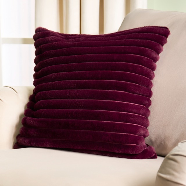 OHS Faux Fur Thick Ribbed Cushion Covers, Burgundy - 45 x 45cm - image 1