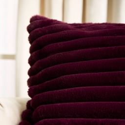 OHS Faux Fur Thick Ribbed Cushion Covers, Burgundy - 45 x 45cm - thumbnail 2