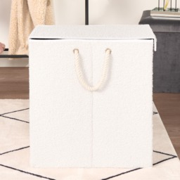 OHS Bouclé Foldable Laundry Basket - White - thumbnail 1