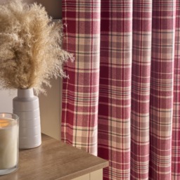 "OHS Woven Check Eyelet Curtains, Dorset Red - 66 x 54""" - thumbnail 3