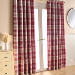 "OHS Woven Check Eyelet Curtains, Dorset Red - 66 x 54""" - thumbnail 2