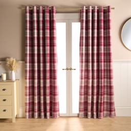 "OHS Woven Check Eyelet Curtains, Dorset Red - 66 x 54""" - thumbnail 1