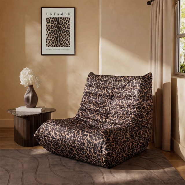 OHS Leopard Print Velvet Lazy Chair - Natural - image 1