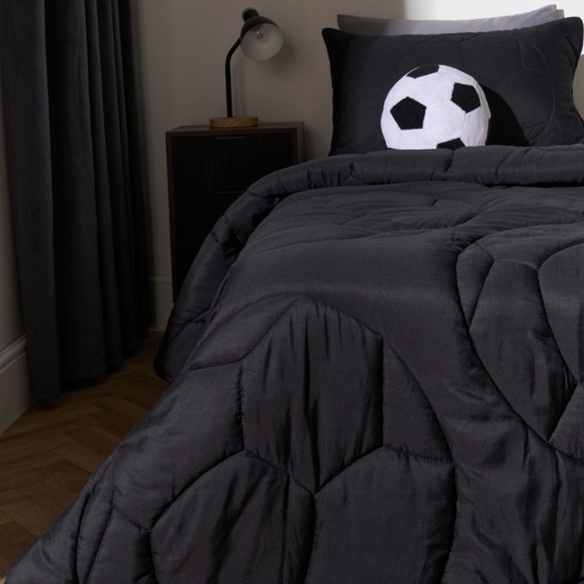 OHS Football Quilted Coverless 7.5 Tog Duvet Set, Black - Double - image 1