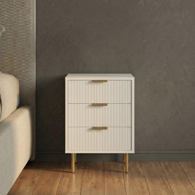 OHS Ribbed 3-Drawer Bedside Unit - Cream - image 1
