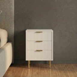 OHS Ribbed 3-Drawer Bedside Unit - Cream