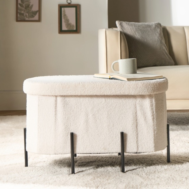 OHS Boucle Large Round Ottoman - Cream - image 1