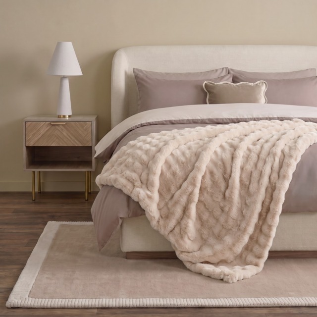OHS Bubble Faux Fur Throw - Cream - image 1