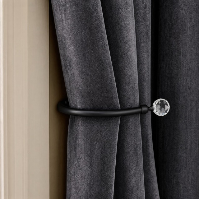 OHS 2 Pack Crystal Ball Curtain Rod Tie Backs - Black - image 1