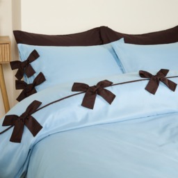 OHS Bow Detail Duvet Cover Set, Blue/Brown - Double - thumbnail 2