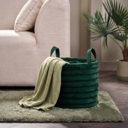 OHS Faux Fur Ribbed Storage Basket - Forest Green - thumbnail 1