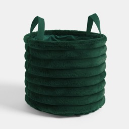 OHS Faux Fur Ribbed Storage Basket - Forest Green - thumbnail 3