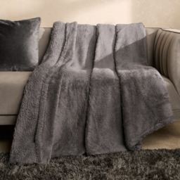 OHS Teddy Fleece Blanket Soft Throw Over Bed, Charcoal Grey - 125 x 150cm