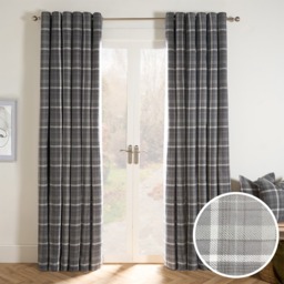 "OHS Woven Check Eyelet Curtains, Winsford Charcoal - 66 x 72"""