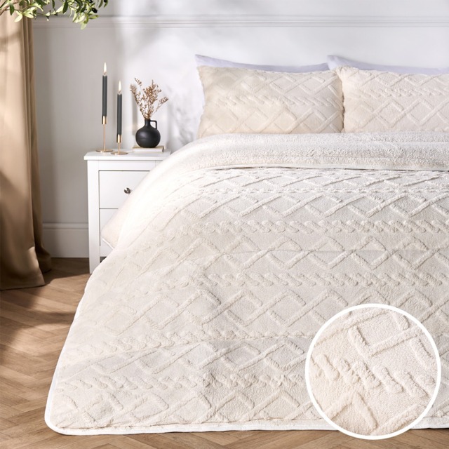 OHS Coverless Cable Knit 10.5 Tog Duvet Set, Cream - Single - image 1