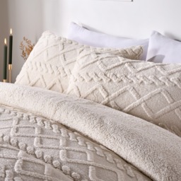 OHS Coverless Cable Knit 10.5 Tog Duvet Set, Cream - Single - thumbnail 2