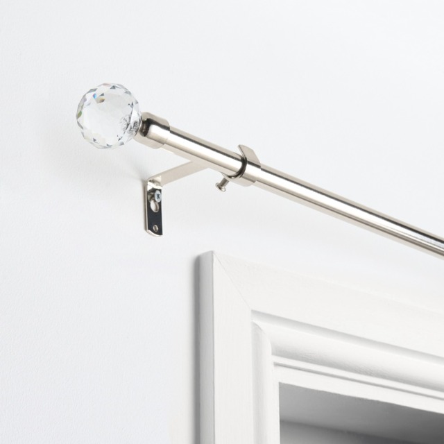 OHS 16mm Extendable Crystal Ball Curtain Pole, Silver - 70-120cm - image 1