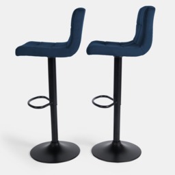 OHS Set of 2 Adjustable Velvet Bar Stools - Navy - thumbnail 3